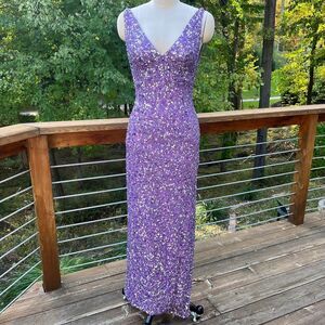 Vintage 100% Silk Purple Sequin Evening Prom Gown